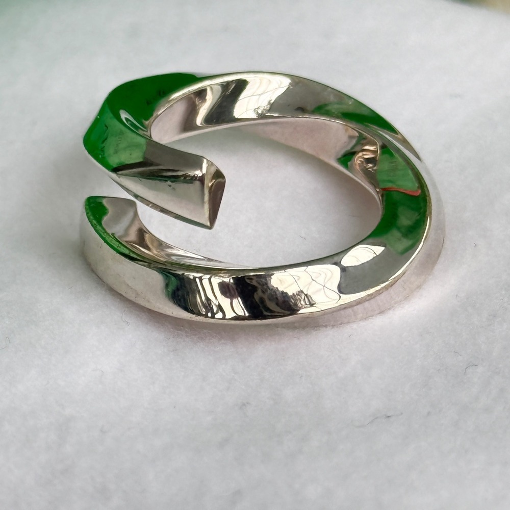 Bottega Veneta Mens AG925 Sterling Silver Twisted Wrap‎ Ring Size 17 Italy